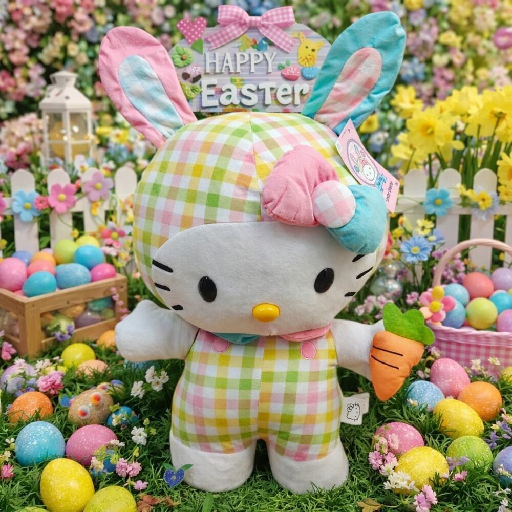 2022 Hello Kitty Easter 21" Large Greeter Plush Spring Pastel Plaid Bunny NEW